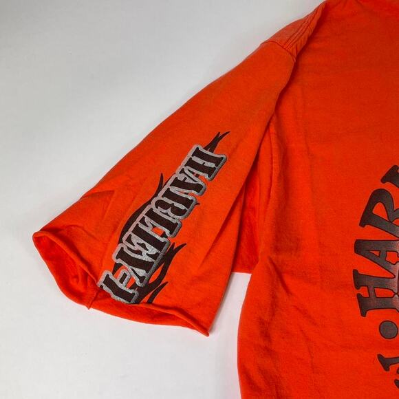 Harley Davidson Orange Skull Short Sleeve Cutoff Biker Motorcycle Shirt Size XL - Picture 2 of 6